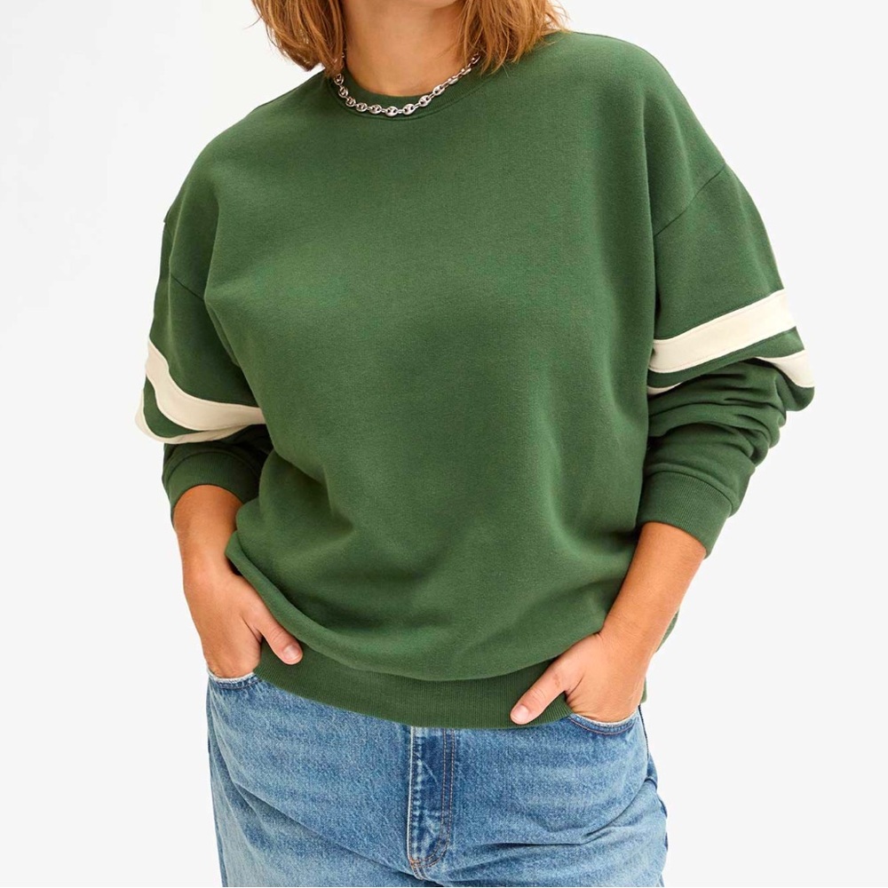Clare V Oversized Varsity Sweatshirt Forest Green Sz S